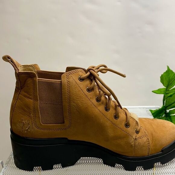 EILEEN FISHER Women Calm Tan Suede Shearling Platform lug‎ Sole Hiker Bootie 7.5 - Picture 10 of 13
